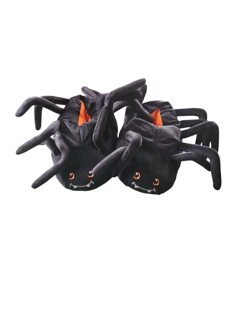 Black Spider Plush Slippers with Orange Interior - Kids